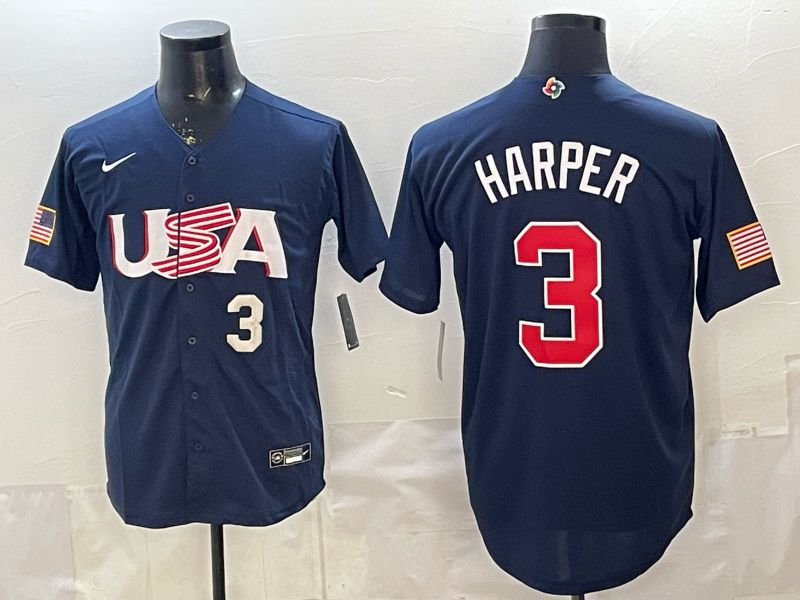 Men 2026 World Cub USA #3 Harper Blue Nike MLB Jersey style 002->->MLB Jersey